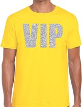 VIP zilver glitter tekst t-shirt geel heren S