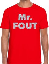 Mr. Fout zilveren glitter tekst t-shirt rood heren L