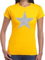 Zilveren ster glitter t-shirt geel dames L