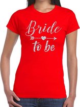 Bride to be Cupido zilver glitter t-shirt rood dames XS