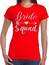 Bride Squad Cupido zilver glitter t-shirt rood dames L