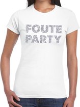 Foute Party zilveren glitter tekst t-shirt wit dames M