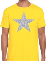 Zilveren ster glitter t-shirt geel heren - shirt glitter ster zilver XXL