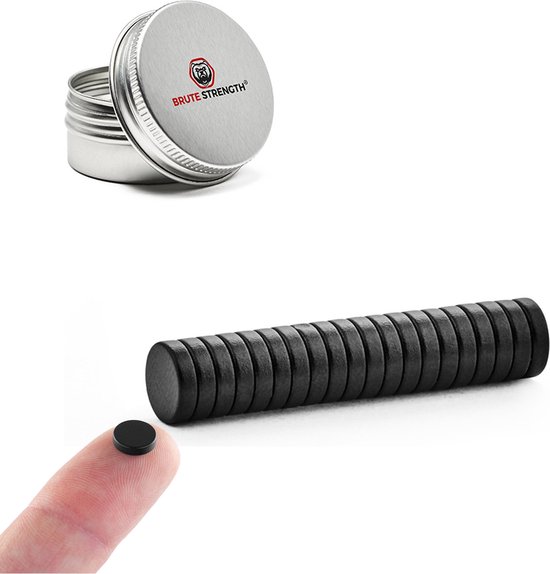 Brute Strength - Super sterke magneten - Rond - 8 x 2 mm - 20 Stuks | Zwart - Neodymium magneet sterk - magneten koelkast - whiteboard - magneetbord magneetjes zwart