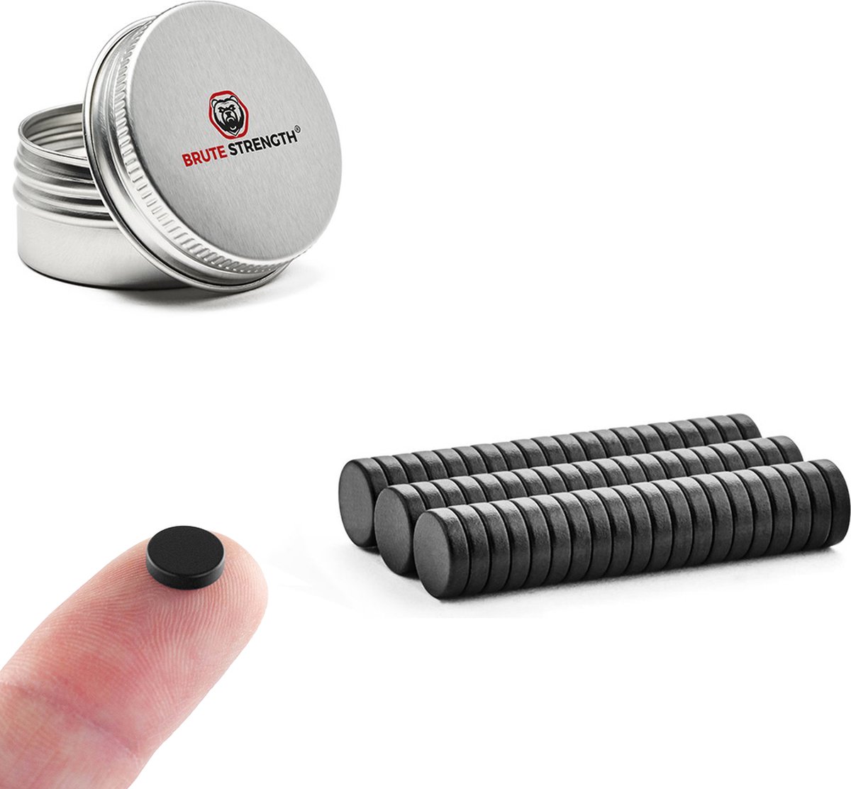 Brute Strength - Super sterke magneten - Rond - 8 x 2 mm - 60 Stuks | Zwart - Neodymium magneet sterk - Voor koelkast - whiteboard - Brute Strength