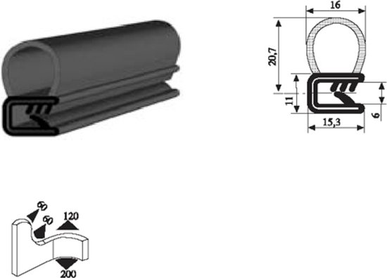 Foto: Vrr u profiel klemprofiel rubber randbescherming 1 5 4 mm met kraal 003 per 5 10 of 50 meter