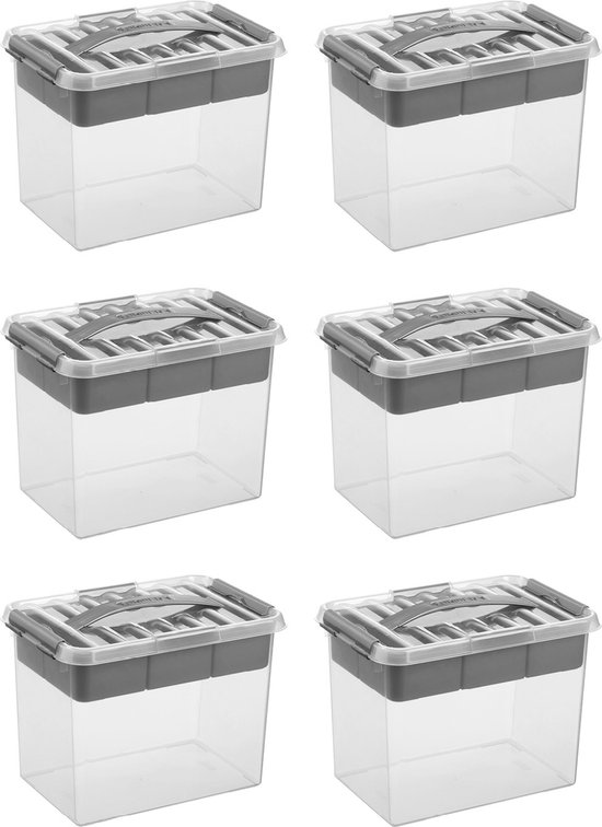 Sunware - Q-line opbergbox met inzet 9L - Set van 6 - Transparant/grijs |  bol.com