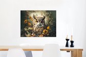 Wanddecoratie Metaal - Aluminium Schilderij Industrieel - Uil - Vogels - Bloemen - Natuur - 80x60 cm - Dibond - Foto op aluminium - Industriële muurdecoratie - Voor de woonkamer/slaapkamer