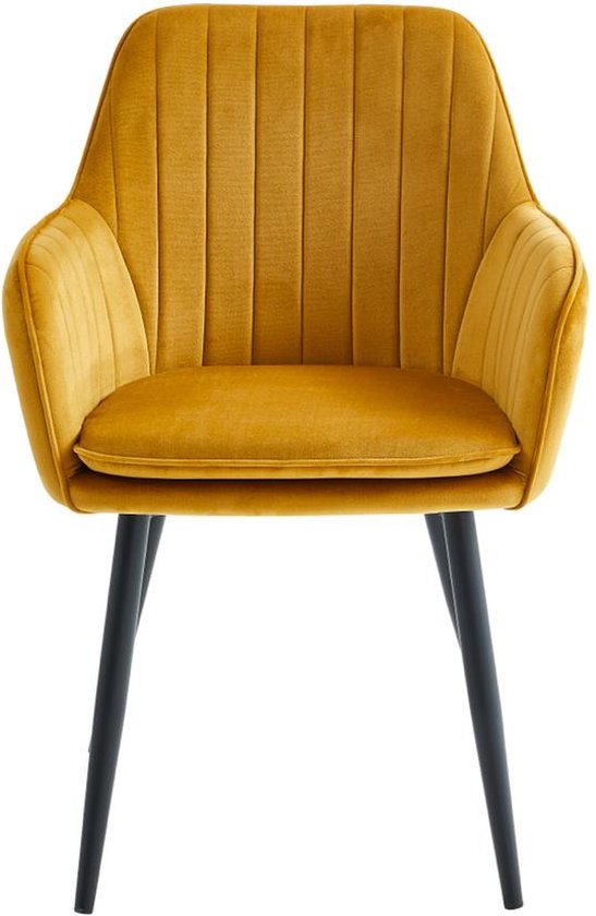 Colenis - Chaise de salle à manger Lavinia - Set de 6 - Jaune ocre - Velours - Industriel - Avec accoudoir
