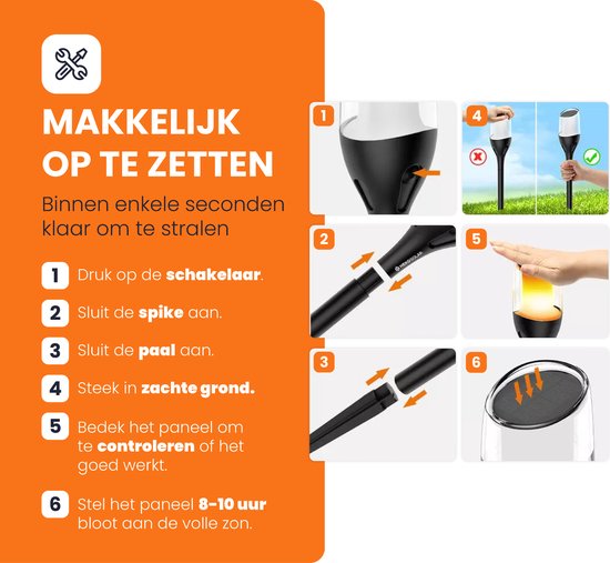 HEKO Solar® Tuinverlichting Torch - 4 Stuks - Fakkels - Op Zonne-Energie - Automatisch Aan/Uit - Eenvoudige Installatie