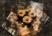 Fotobehang - Vlies Behang - Gouden Bloemen in een Muur - 3D - 416 x 290 cm