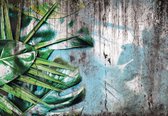 Fotobehang - Vlies Behang - Jungle Bladeren op Oude Betonnen Muur - 254 x 184 cm
