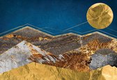 Fotobehang - Vlies Behang - Gouden Bergen en een Maan van Goud - Kunst - 368 x 280 cm