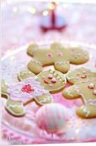 PVC Schuimplaat - Speculaas Poppetjes Versiert met Roze Glazuur en Kraaltjes - 70x105 cm Foto op PVC Schuimplaat (Met Ophangsysteem)