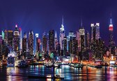 Fotobehang - Vliesbehang - New York bij nacht - New York at night - 208 x 146 cm - (breedte/lengte x hoogte)