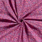 Poplin Katoen Stof Bedrukt - Mille Fleur Bloemen Fuchsia - 1 Meter