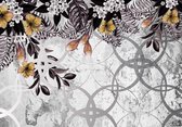 Fotobehang - Vlies Behang - Planten en Bloemen op Betonnen Muur - 368 x 280 cm