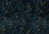 Fotobehang - Vlies Behang - Gouden Bloemen en Blaadjes - 312 x 219 cm