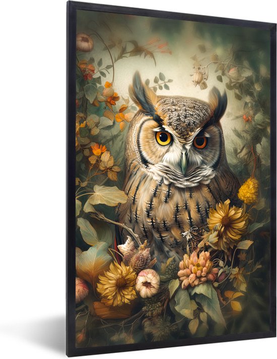 Cadre photo avec affiche - Hibou - Vogels - Fleurs - Nature - 20x30 cm -  Cadre pour... | bol