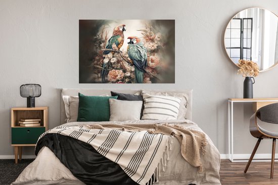 Poster Perroquets - Vogels - Nature - Fleurs - 120x90 cm