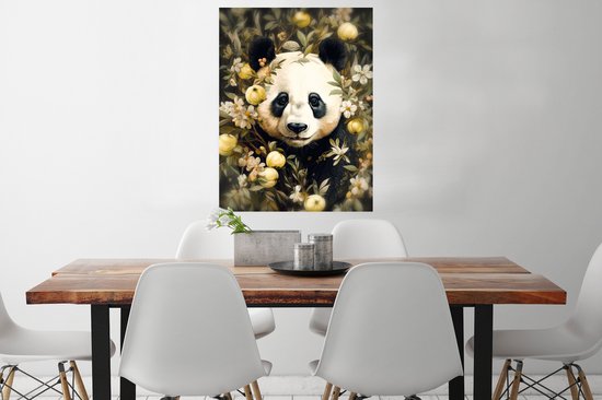 Poster Panda - Ours panda - Animaux sauvages - Nature - Fleurs - 60x80 cm