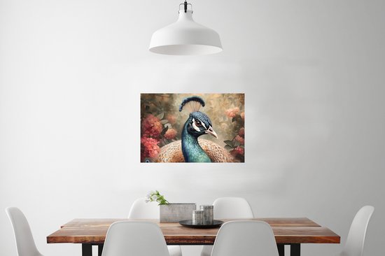 Affiche Paon - Vogel - Fleurs - Plantes - Plumes de Paon - 60x40 cm
