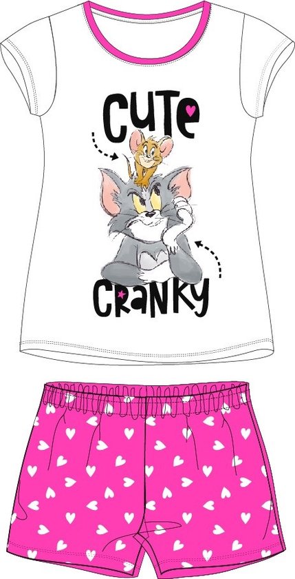 Tom en Jerry shortama/pyjama katoen wit/roze maat 128