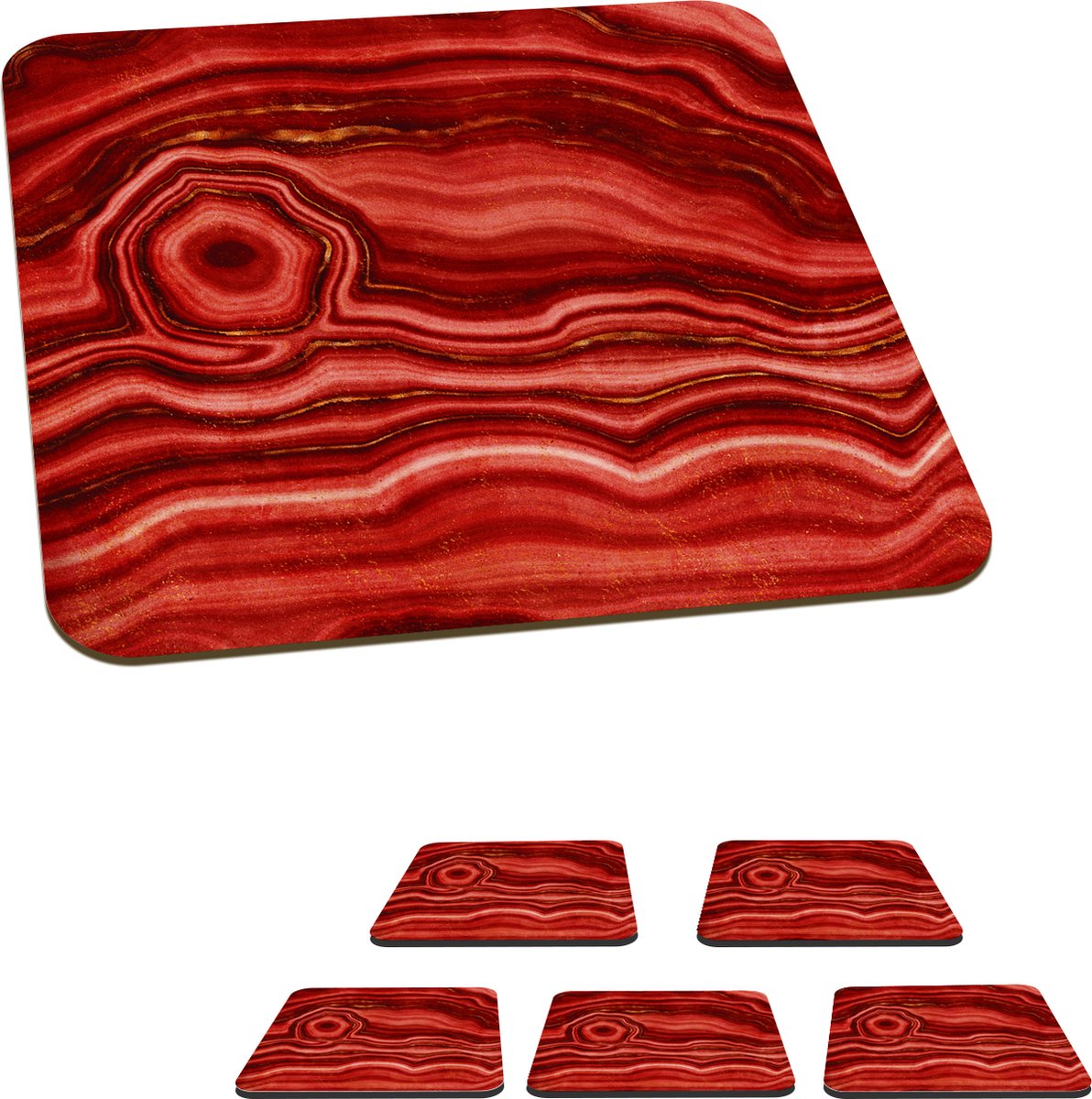 Onderzetters voor glazen - Rood - Agaat - Edelstenen - 10x10 cm - Glasonderzetters - 6 stuks