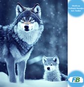 F4B Loup avec Cub dans la neige Peinture de diamants 30x40cm | Pierres carrées | Animaux | loups | Nature | Paysages | Hiver | Rauque | Noël | Forfait de peinture au diamant pour adultes | Enfants | Entièrement opaque
