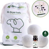 Greenbility XL Drogerballen met Vanille Olie - Wasdrogerballen - Energiebesparend - Wol - Minder lang drogen - Wit - Droogballen voor wasdroger - Set van 6