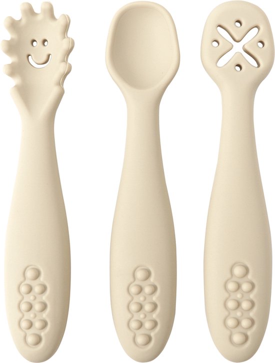 Set de service bébé avec silicone - 3 pièces de service - Baby shower - Klein et flexible - Cadeau Bébé - Couverts Bébé