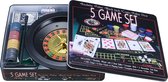 Pegasi 5-in-1 Game Set - In blik - Casino set - Texas Hold'em Poker Set - Roulette - Black Jack - Craps - Dobbelstenen
