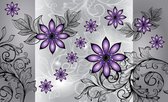 Fotobehang - Vlies Behang - Paarse Bloemen in Abstract Patroon - 312 x 219 cm