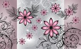 Fotobehang - Vlies Behang - Roze Bloemen in Abstract Patroon - 254 x 184 cm