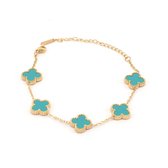Clover Armband - Turquoise/Goud | 21,5 cm | Stainless Steel | Fashion Favorite