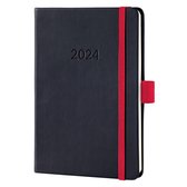 Sigel agenda 2024 - Conceptum - A6 - 2 pagina's / 1 week - zwart/rood - SI-C2409