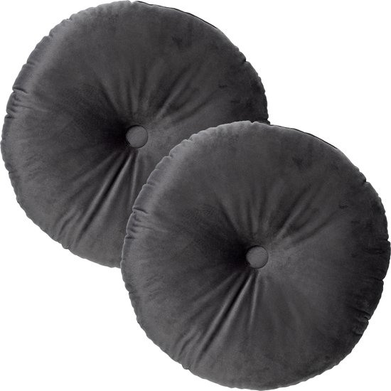 Set van 2 Sierkussens rond - Dutch Decor OLLY - 40 cm - Velvet - Charcoal Gray - grijs – unikleur – inclusief binnenkussens - gestikt