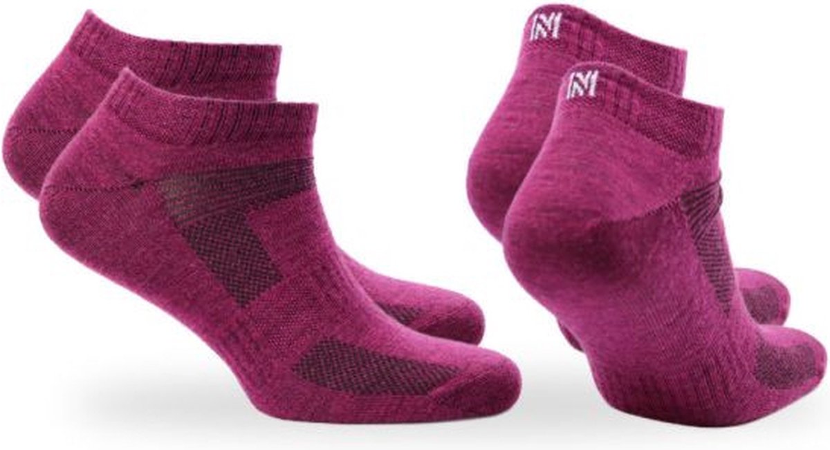 Norfolk 2 paar Wandelsokken Anti Blaren 60% Merino Wol enkelsokken met Snelle Vochtopname Platte Teennaad Enkelsokken Dames Wollen Sokken 39-42 Magenta Sheldon Low-cut Roze