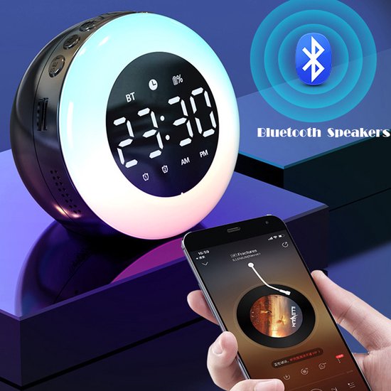 Luxe Bluetooth Speaker Wekker Kleurrijke Nachtlampje Muziekspeler Oplaadbare Digitale Klok Multifunctionele Draadloze Luidspreker