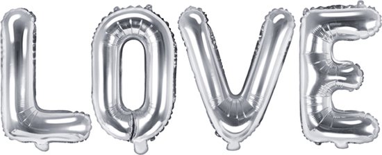 Partydeco - Folie Ballon LOVE Zilver 140 x 35 cm