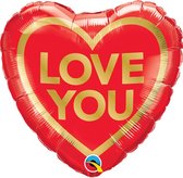 Ballon Foil Love You Or Rouge Forme Coeur 46 cm