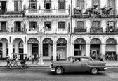 Fotobehang - Vlies Behang - Retro Auto in Cuba zwart-wit - 312 x 219 cm