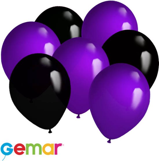 30 ballonnen Paars en Zwart (Ook geschikt voor Helium)