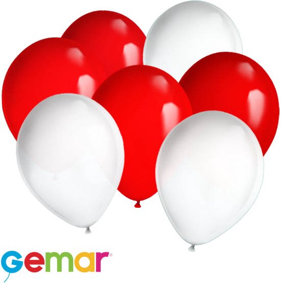 30 ballonnen Rood en Wit (Ook geschikt voor Helium)