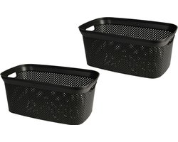 Storage Solutions Wasmand van rotan gevlochten - 2x - zwart - kunststof - 35 liter - 35 x 53 x 23 cm