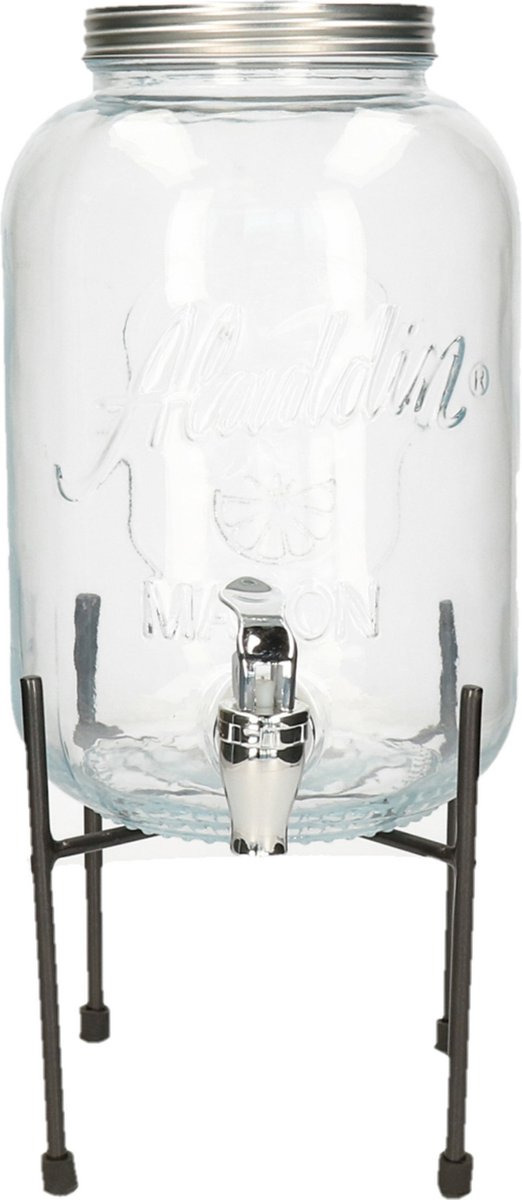 Limonade/drankdispenser op verhoger - 3.8 liter - transparant glas - H35 x B17 cm