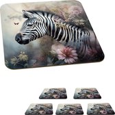 Onderzetters voor glazen - Zebra - Wilde dieren - Vlinder - Bloemen - 10x10 cm - Glasonderzetters - 6 stuks