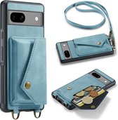 Casemania Hoesje Geschikt voor Google Pixel 7A Aqua Blue - Luxe Back Cover met Koord - Wallet Case - Pasjeshouder
