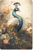 Muismat - Mousepad - Pauw - Pauwenveren - Bloemen - Vogels - Botanisch - 18x27 cm - Muismatten