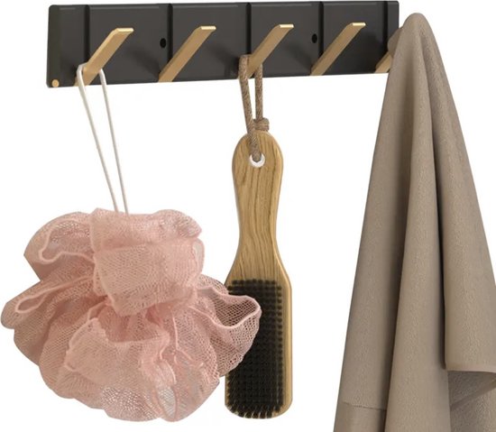 Luxe wandkapstok - Zwart - Goud - Handdoekrek - Badkamer - Slaapkamer - Inklapbaar - Haakjes